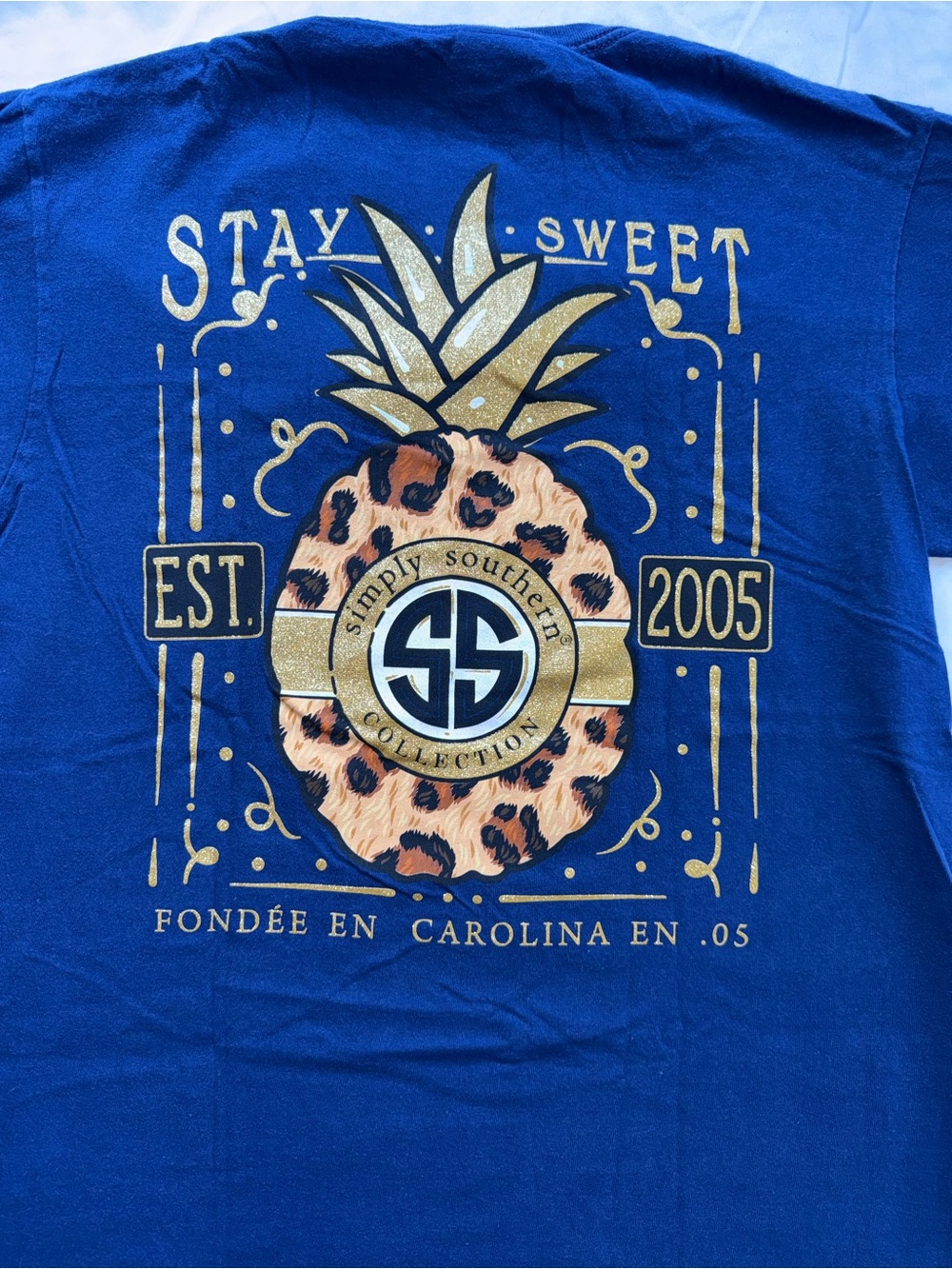 Simply Southern Blue Tee with Gold & Leopard Pineapple Graphic